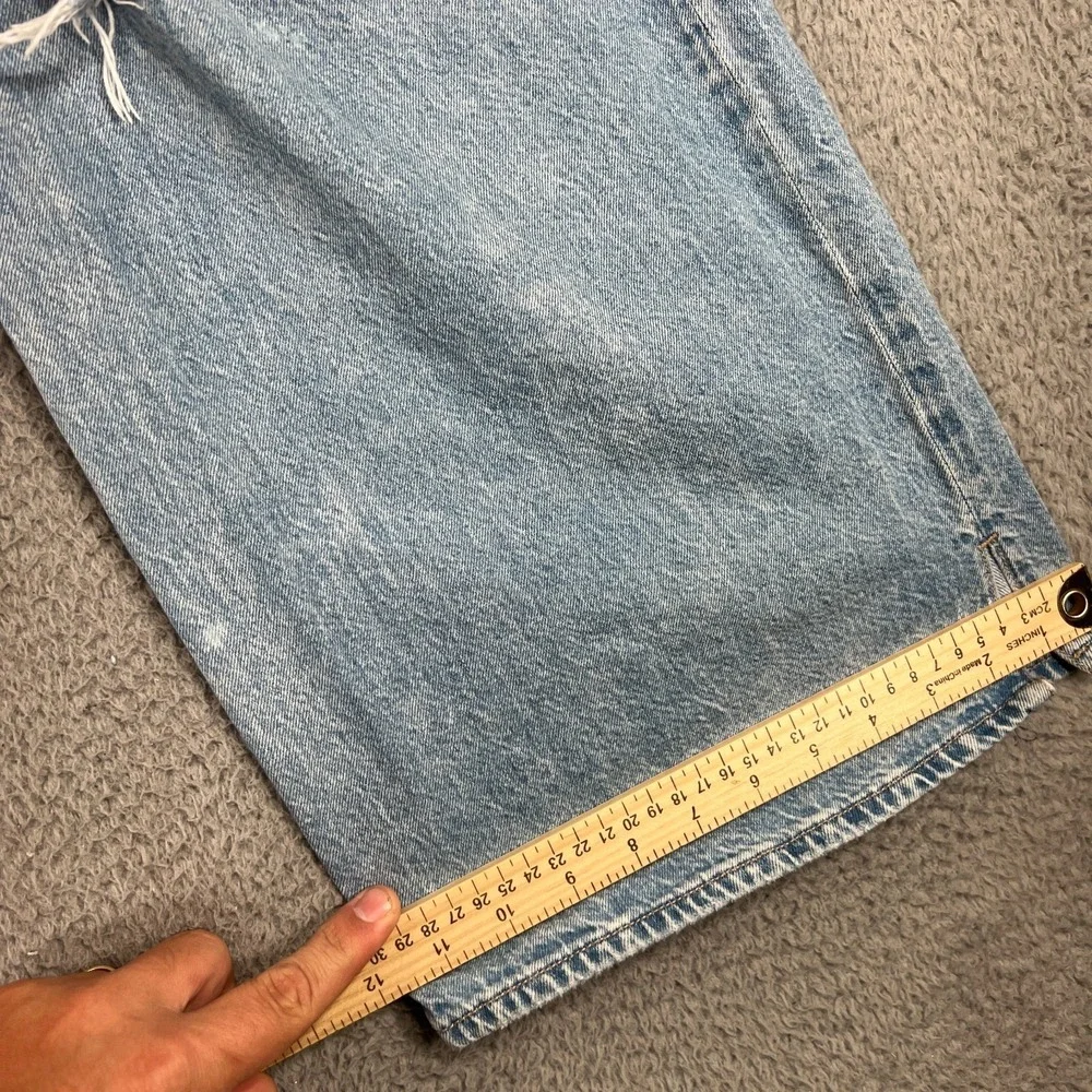 American Eagle Super High Rise Baggy Wide Leg Jeans Womens 8 Blue Distressed - Picture 6 of 16